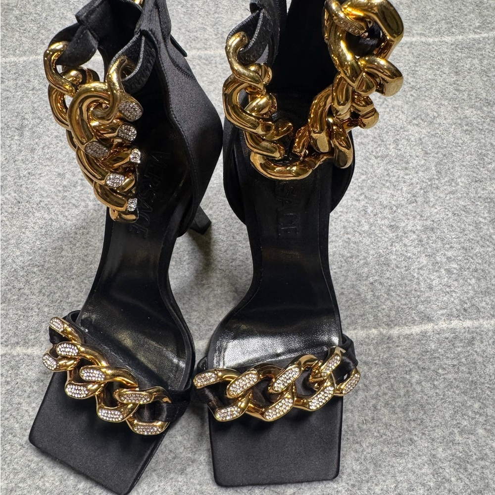 Versace black Nappa Chain Heels